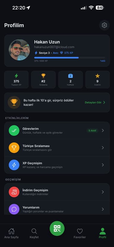 Puanlarım ekranı